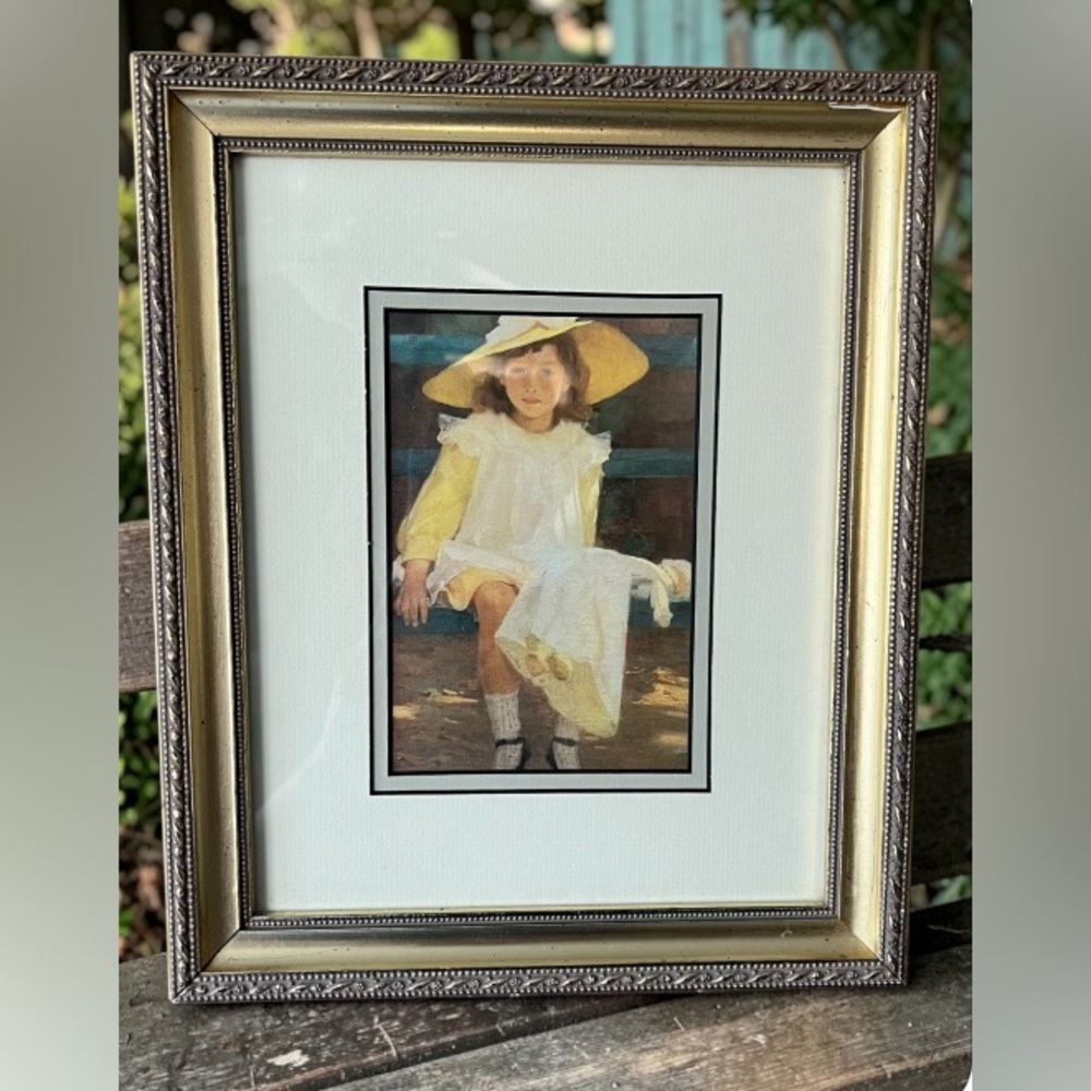 Vintage Reproduction Framed Alexander Mann's Print of Young Girl in Yellow Hat
